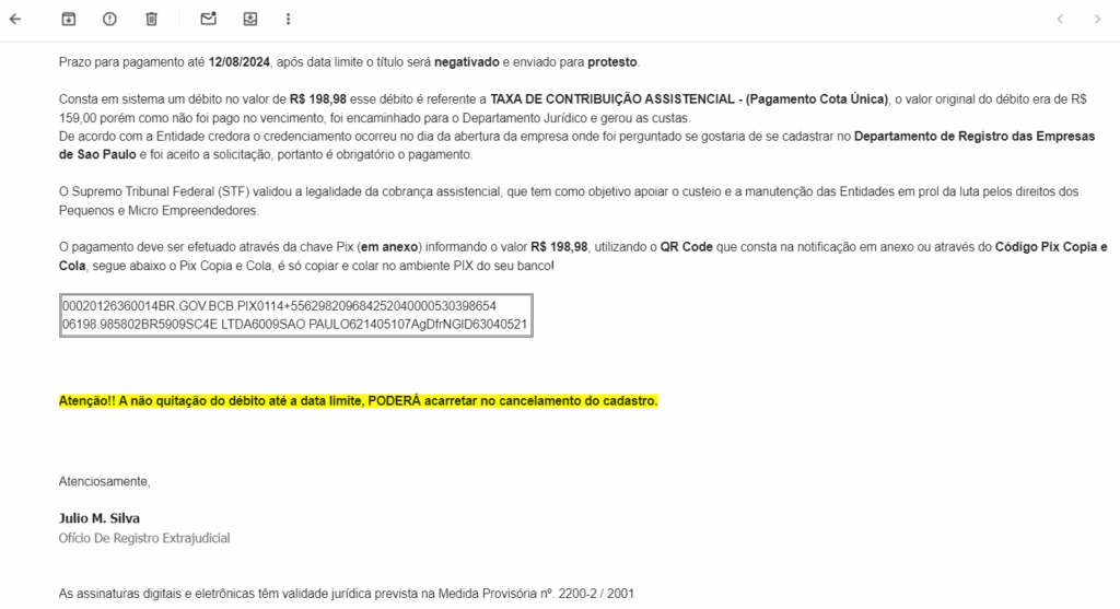 e-mail enviado por golpistas